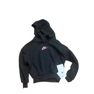 Nike Kids Black Pink Logo Cropped Hoodie‎ Sweatshirt Size XS 4 NWT